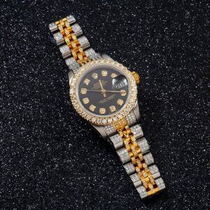 Rolex Datejust 69173 26MM Black Diamond Dial And Bezel With Two Tone Jubilee Bra